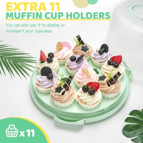 Miniatura 3 de Ohuhu - Porta pasteles con tapa y asa, recipientes para pasteles sin BPA para pasteles de 10 pulgadas con 2 asas, cubierta de plástico con base