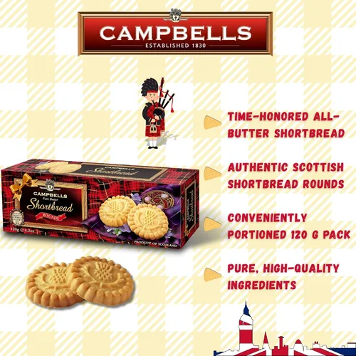 Miniatura 5 de Campbells Shortbread Pure Butter Rounds 4.23 oz (120g) – Galletas de mantequilla escocesas tradicionales de Escocia, galletas de té inglesas