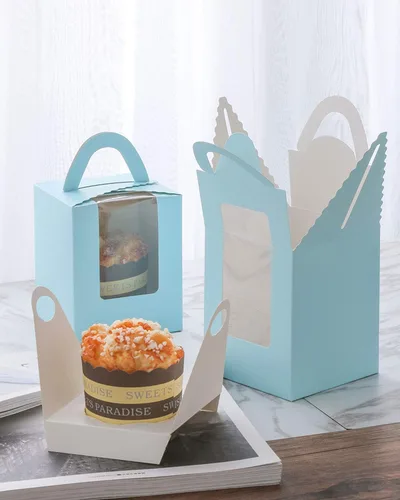 Miniatura 7 de qiqee Cajas de magdalenas de color azul claro, soportes individuales para cupcakes desechables, 50 unidades, cajas de magdalenas individuales