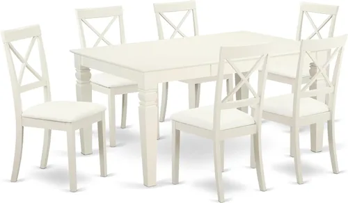 Miniatura 16 de East West Furniture LGBO7-LWH-W - Juego de cocina de 7 piezas que consta de una mesa rectangular con hojas de mariposa y 6 sillas de comedor, 42 x