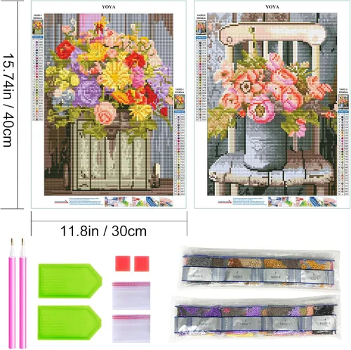 Miniatura 2 de YOYA Paquete de 2 Kits de Pintura de Diamantes para Adultos, Kits de Arte de Diamantes con Accesorios y Herramientas, Flores de Bricolaje Pintura