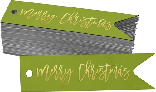Miniatura 23 de Etiquetas de papel colgantes con texto en inglés "Merry Christmas", 50 unidades Blanco