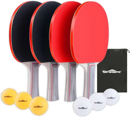 WIn SPORTS Juego de palas de ping-pong, juego de raqueta profesional de tenis de mesa con 6 pelotas de ping pong, juego de 4 jugadores, juego de