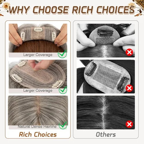 Miniatura 31 de Rich Choices Pelucas con topper de cabello para mujeres, cabello humano real 100% Remy, sin flequillo, para mujeres con adelgazamiento en la parte