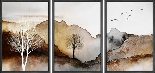 Miniatura 68 de NWT Lienzo enmarcado para pared, juego de arte en acuarela pastel, bosque de montaña oscura, naturaleza silvestre, ilustraciones de arte moderno
