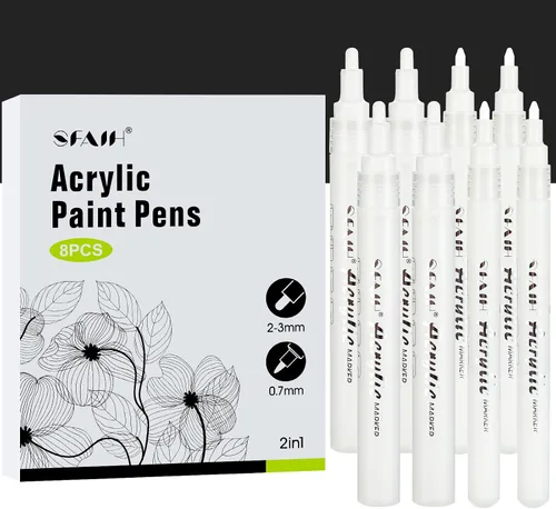 SFAIH Rotuladores de pintura acrílica blancos - Marcadores de pintura, bolígrafos de pintura - Paquete de 8 marcadores acrílicos para pintar sobre 8