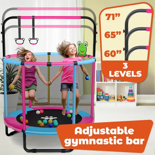 Miniatura 4 de Happin® - Cama elástica de 55 pulgadas para niños con cerca de seguridad, trampolín interior y exterior para niños pequeños, diseño ultra seguro