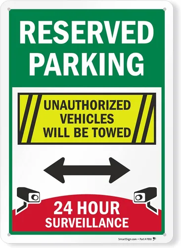 SmartSign Letrero de "Estacionamiento reservado - Vigilancia 24 Horas, Vehículos No Autorizados Serán Remolcados" | Aluminio reflectante de grado de