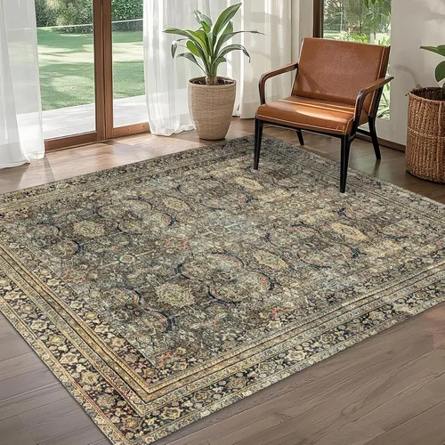 Vinatge - Alfombras lavables de 4 x 6 pulgadas para entrada: alfombra oriental de interior para cocina y dormitorio, ultra suave, de pelo bajo, 0.24