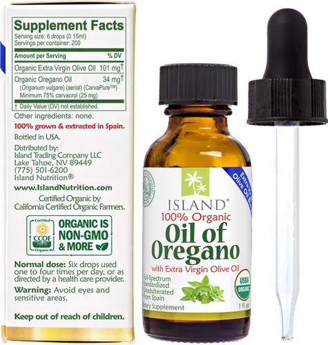 Miniatura 3 de Island Nutrition, Aceite de orégano orgánico en gotas líquidas (1 fl oz) - Mezcla de aceite de orégano orgánico y aceite de oliva, cultivado