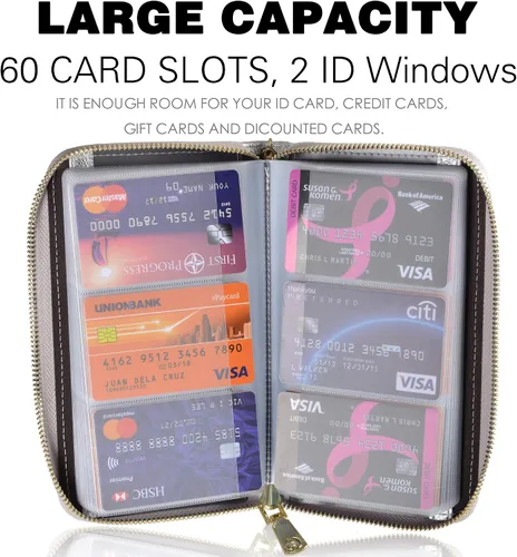 Miniatura 3 de Easyoulife - Monedero de cuero con cremallera, billetera portatarjetas para mujer, bloqueo RFID