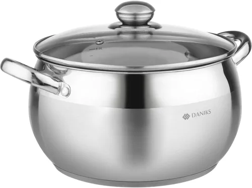 Miniatura 11 de Daniks Juego clásico de utensilios de cocina de acero inoxidable de 11 piezas con tapas de vidrio, incluye cacerola y sartén con tapa, bases de tres