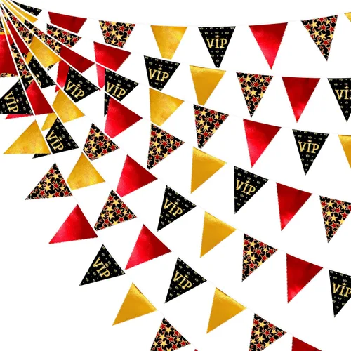 Miniatura 9 de Decoraciones de fiesta de casino de 32 pies, pancarta roja y negra, bandera triangular, banderines de tela para noche de juegos, temática de Las