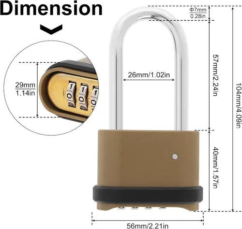 Miniatura 2 de Candado de combinación de 4 dígitos, candado de combinación resistente con grillete de 2.5 pulgadas de largo, candado impermeable al aire libre