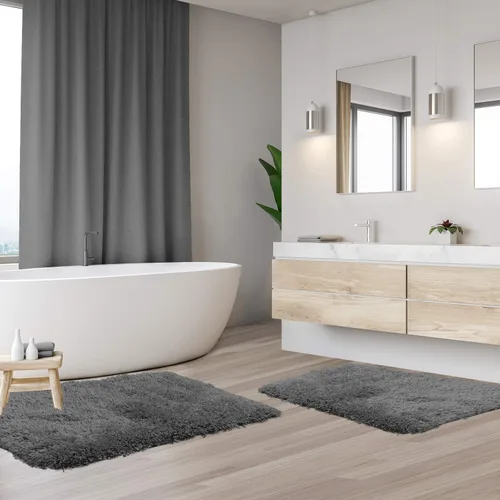 Miniatura 2 de Clara Clark Tapete de baño peludo con respaldo antideslizante de goma Tapete de baño súper suave Gris antracita