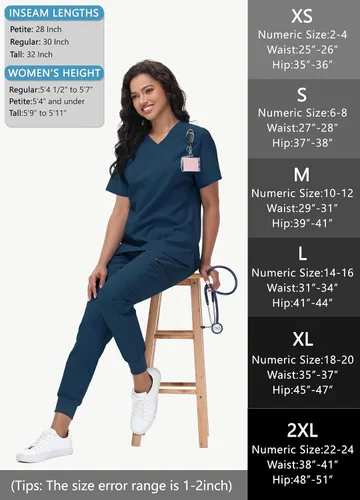 Miniatura 6 de Pantalones quirúrgicos de cintura alta para mujer, 8 bolsillos, ajustados, cintura cónica, puños acanalados en los tobillos