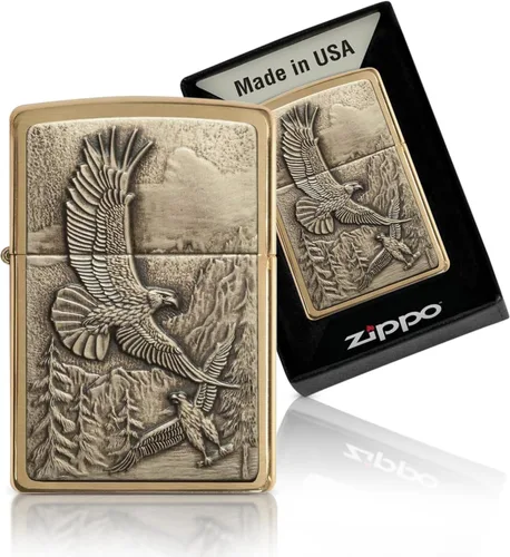Zippo Encendedor de bolsillo Eagles Dare - Encendedores recargables con tapa abatible a prueba de viento - Encendedores de bolsillo con diseño Latón