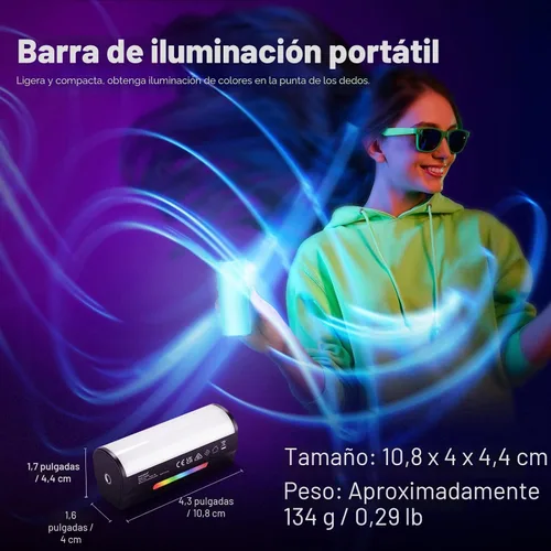 Miniatura 3 de NEEWER Vara de Luz Magnética Manual Básica, Luz de Video LED Mini RGB Completa de 360°, Batería de 2500mAh, Luz de Tubo de Cámara Ajustable