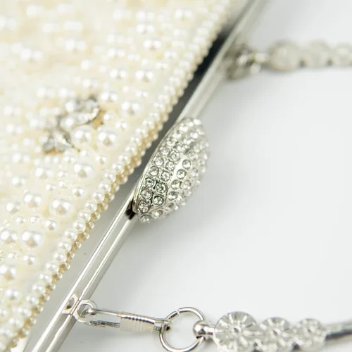 Miniatura 4 de Ofuleo Bolsos de mano de perlas de lujo, bandolera de cristal para mujer, para boda, noche, fiesta casual, Blanco