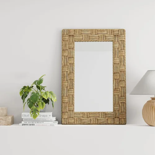 Miniatura 2 de KOUBOO 1040139 Espejo rectangular de pared a cuadros con cuerda, 24 x 1.5 x 36 pulgadas, marrón
