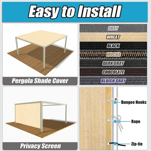 Miniatura 5 de Amagenix Tela de Sombra Solar 90% con Ojales, 6' x 10' Cubierta de Sombra de Repuesto para Pérgola, Toldo, Pantalla de Privacidad para Patio Trigo