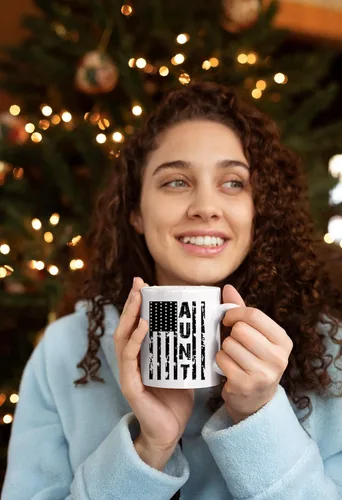 Miniatura 2 de Kropsis Taza de café de cerámica con diseño de bandera americana para familiares y amigos, color blanco