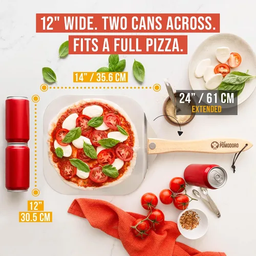 Miniatura 2 de Pomodoro pala para pizza de aluminio con asa de madera plegable para guardar fácilmente, de 12" x 14", para cocinar pan y pizzas en el hogar