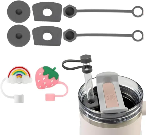 Miniatura 9 de CONQUERALL Juego de 4 tapas de pajilla, 2 tapones para derrames, 2 tapones de fugas, 2 fundas de silicona de repuesto para taza Stanley Universal