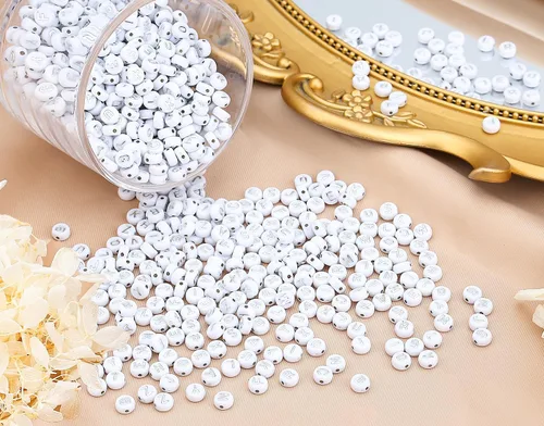 Miniatura 3 de DUQGUHO 3500 cuentas de letras acrílicas del alfabeto de la A a la Z, cuentas redondas blancas de 26 letras para hacer joyas, pulseras, accesorios