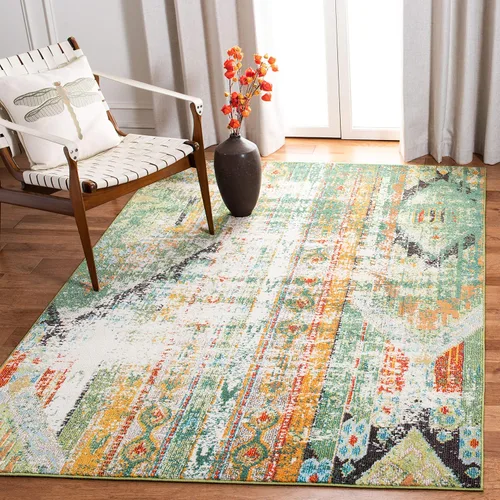 Miniatura 21 de SAFAVIEH Madison Collection - Alfombra decorativa de 2 pies 2 pulgadas x 4 pies, verde y naranja, diseño tribal envejecido, no desprende pelusa