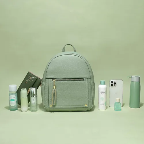 Miniatura 8 de Mini mochila antirrobo para mujer, bonita mochila escolar para adolescentes y niñas con cremallera segura y borla, forro polar verde con licencia