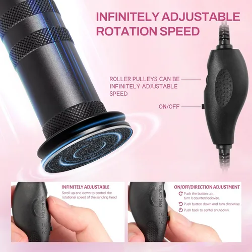 Miniatura 5 de krofaue Removedor Eléctrico de Callos para Pies para Mujeres - Lima Eléctrica para Pies de 1200rpm Removedor de Callos con Rayas Antideslizantes, 60
