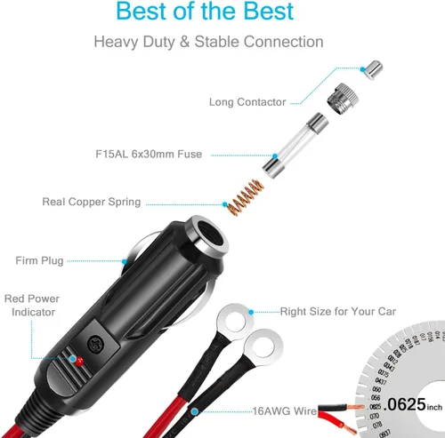 Miniatura 3 de Chanzon 6 pies/3 pies UL listado 12V/24V 15A macho a macho enchufe para encendedor de cigarrillos, cable cargador resistente con protección LED y 6