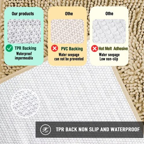 Miniatura 4 de Alfombras de baño de felpilla antideslizantes de 24 x 17 pulgadas, tapetes de baño para baño, ducha, color beige