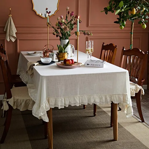 Bringsine Mantel de Algodón y Lino con Volantes de Tela Antipolvo Cubierta de Mesa para Cocina Cena Picnic Mantel Decoración del Hogar (Cuadrado, 55
