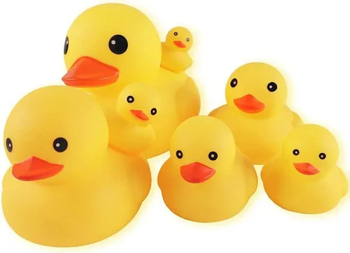 Miniatura 8 de CICITOYWO Patos de goma amarillos, 7 piezas de juguetes de baño grandes preescolares para tina, patos flotantes, regalo para baby shower, bebés