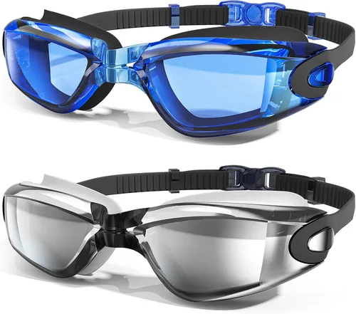 Miniatura 10 de MAMBAOUT Gafas de natación, paquete de 2 gafas de natación antivaho sin fugas, protección UV para hombres, mujeres, adultos y jóvenes