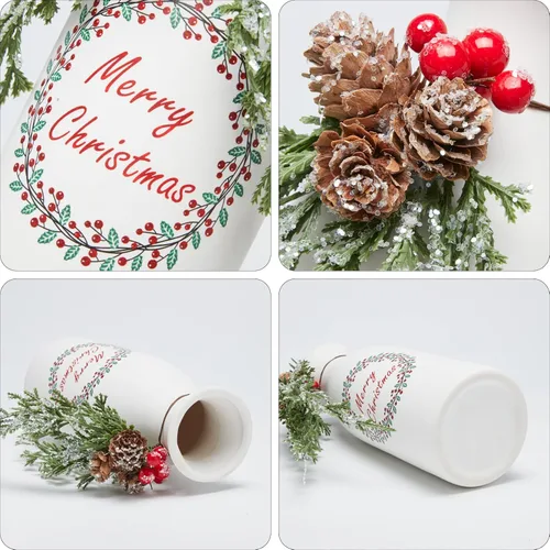 Miniatura 2 de Juego de 3 piezas artificial de Navidad, cubierto con decoraciones de Navidad mixtas, botellas de cerámica blancas