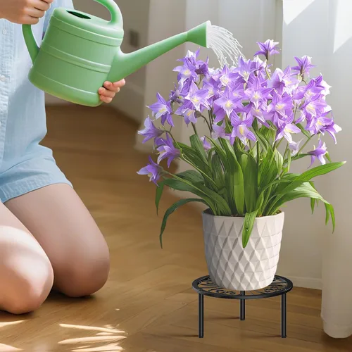 Miniatura 2 de TOSKING Soporte de metal resistente para plantas, patrón redondo de desplazamiento clásico de 9 pulgadas, patas niveladoras antideslizantes