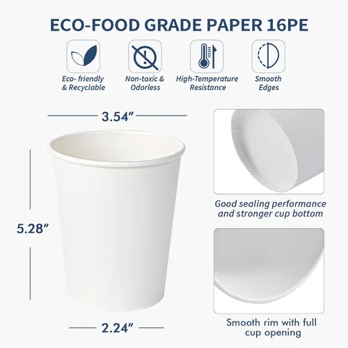 Miniatura 3 de Turbo Bee Tazas de papel desechables para café de 16 onzas, paquete de 210 tazas de papel blancas, tazas desechables para bebidas calientes Paquete
