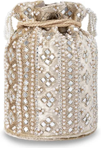 Miniatura 6 de Aheli Indian Potli - Bolso de noche para mujer, bolso de mano étnico para novia con cordón