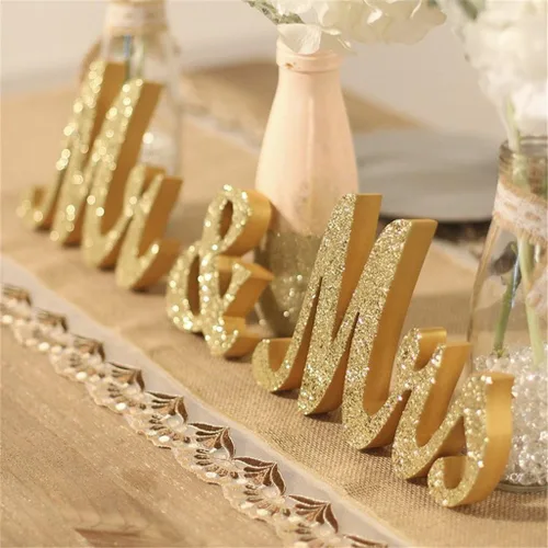 Mr and Mrs Signs - Decoración de mesa de boda, letras independientes de madera para accesorios de fotos, decoración rústica, regalo de fiesta de