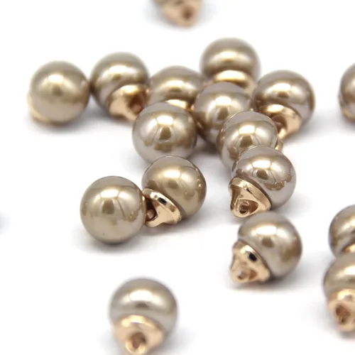 Miniatura 2 de Botones redondos de perlas de imitación beige de 0.394 pulgadas con vástago de metal dorado, para ropa, camisas, faldas, vestidos de novia