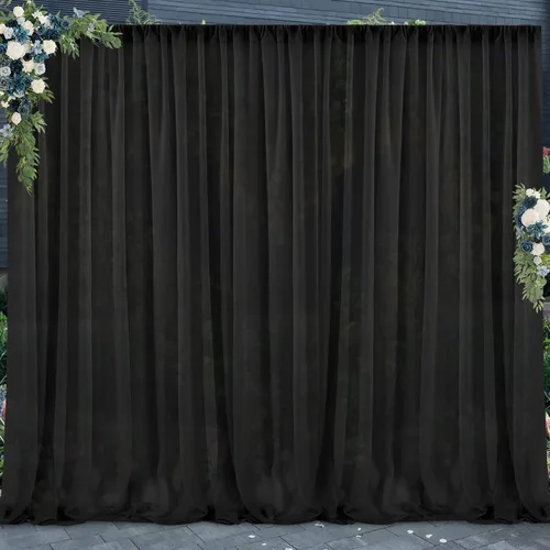 PARTISKY Cortinas de telón de fondo de gasa negra de 10 x 7 pies, cortinas de fotos de tela transparente sin arrugas para boda, ceremonia, arco,