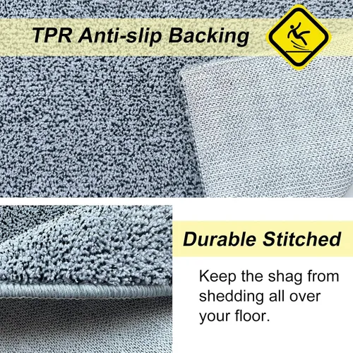 Miniatura 6 de HDFK Alfombra de baño antideslizante de 24 x 16 pulgadas, 2 tonos, felpilla suave, con respaldo de TPR Absorbencia sólida negro blanco Alfombra