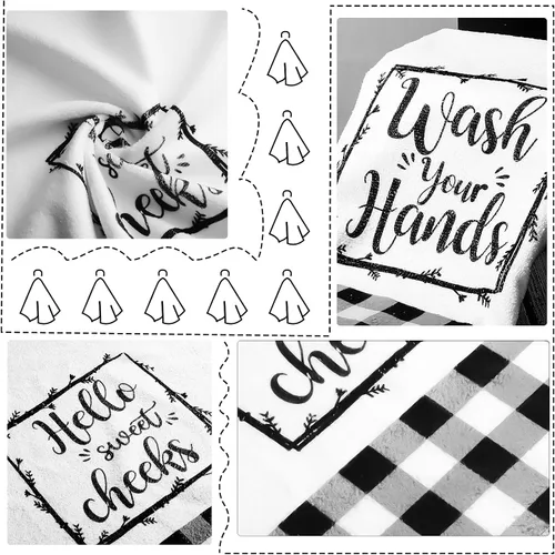 Miniatura 4 de Tatuo 2 toallas de mano de baño a cuadros blancos y negros de 17 x 27 pulgadas, paños de cocina de granja Hello Sweet para baño, hogar, lavar