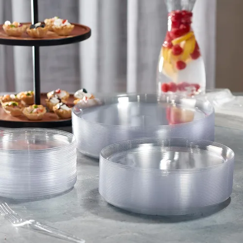 Miniatura 4 de PLASTICPRO - Platos de plástico transparente para fiesta, platos desechables elegantes y pesados de alta calidad (20, transparente)