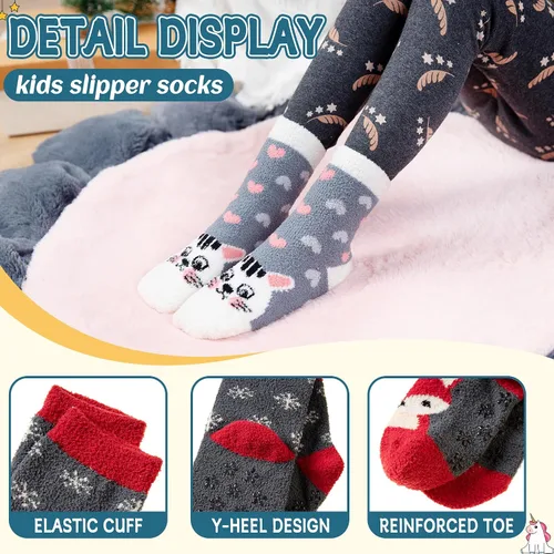 Miniatura 4 de Calcetines peludos para niños, antideslizantes, suaves y esponjosos, calcetines cálidos de felpa acogedora para niños y niñas, 6 pares