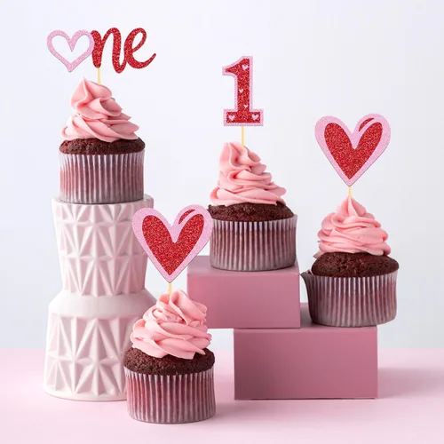 Miniatura 3 de 24 adornos para cupcakes para el día de San Valentín, 1er cumpleaños, temática de dulce amor, decoración de pastel para el día de San Valentín, 1er