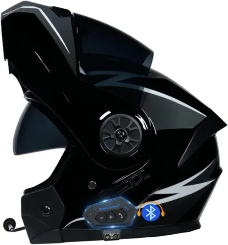 Miniatura 11 de Casco modular con Bluetooth abatible, de cara completa, doble visera solar, certificado por DOT, altavoz dual integrado con micrófono, cascos de 3